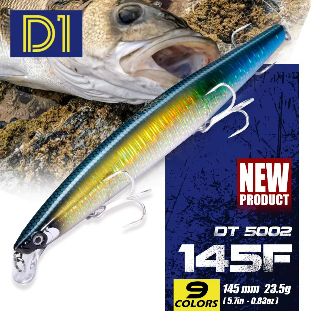 D1 Señuelo Long Cast 145mm 23.5 Gramos, Señuelos super efectivos para la pesca en agua salada Barracudas, Pargos, Jureles